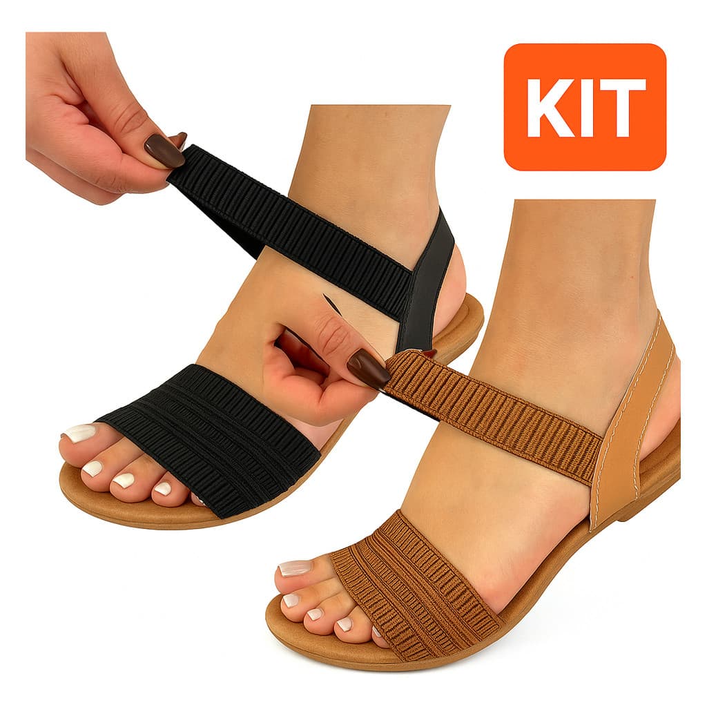 Kit Sandalia Feminina Elastico Confort Rasteira Papete Leve