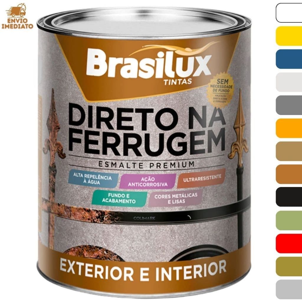 Tinta Direto na Ferrugem Esmalte Sintetico Para Portão Enferrujado 900ml Brasilux - Todas as Cores Disponiveis