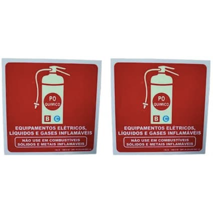 Kit com 2 Placas Fotoluminescentes de Sinalização - Extintor de Incêndio Pó Químico BC