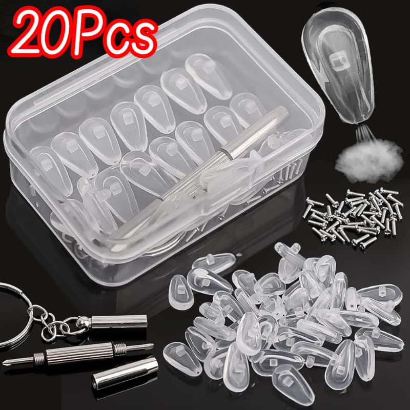 20Pcs Conjunto De Almofadas De Silicone De Substituição De Óculos Para O Nariz/Ar Antiderrapantes Com Parafusos Chaves De Fenda Acessórios Reparo
