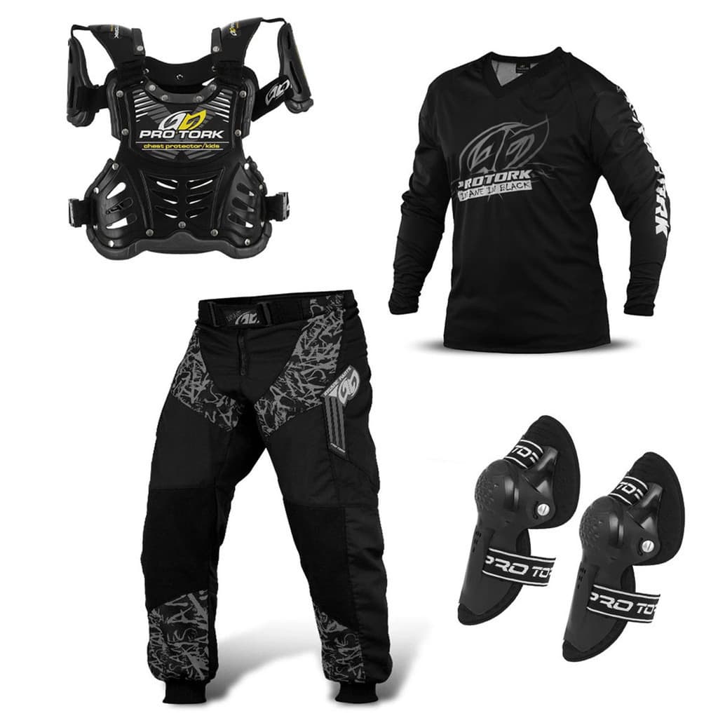 Kit Conjunto Infantil Equipamento Moto Cross Trilha Off Road Calça Camisa Colete Joelheira ProTork