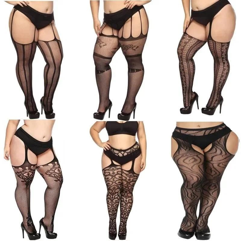 Grande Plus Size Gordura Das Mulheres Oversize Fishnet Meias Aberto Apertado Meia-Calça Exótica Sexy Lingerie Erótica