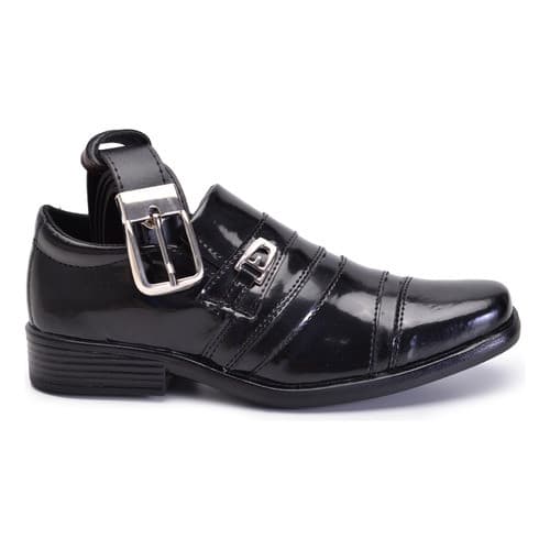 Sapato Social Infantil Masculino Preto Em Verniz Bico Quadrado Confortável Menino Pajem com Cinto