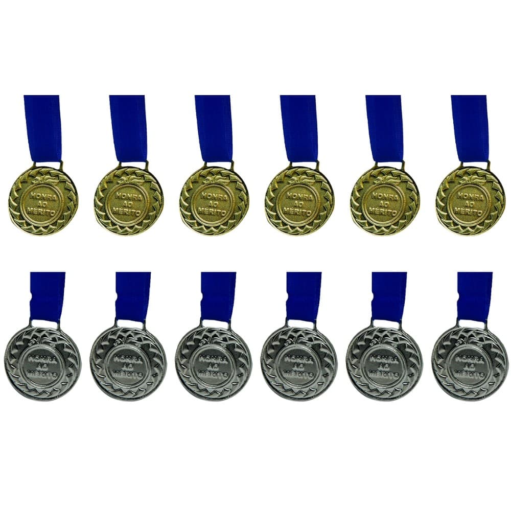 Kit C/12 Medalhas Honra ao Mérito M30: 6 Ouro + 6 Prata