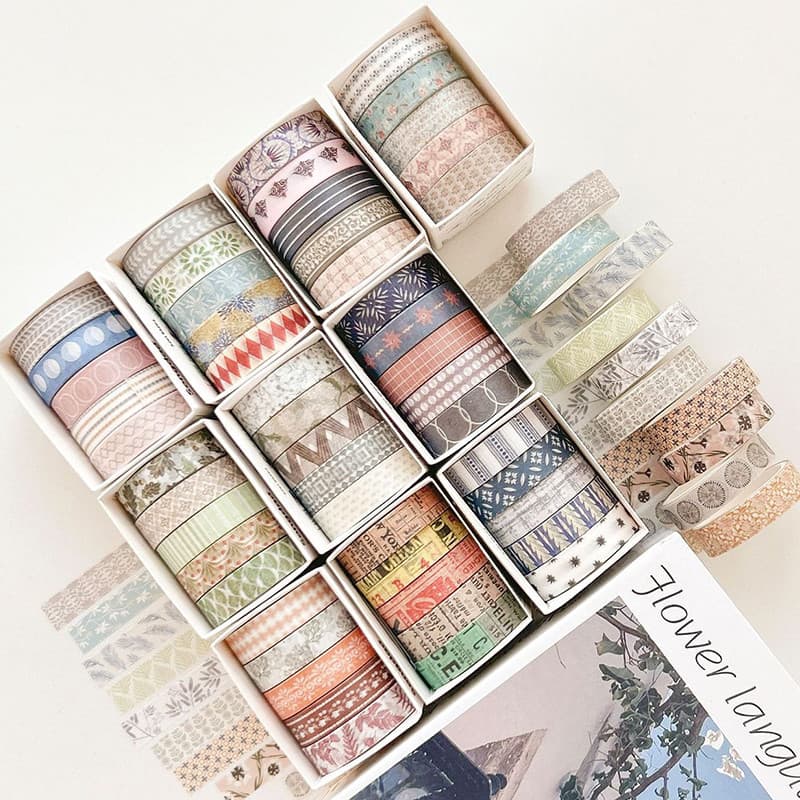 5 Rolos Encaixotados Vintage Passando Tempo Série Washi Fita Scrapbook Diário Deco DIY Adesivos Padrão Floral Fitas De M