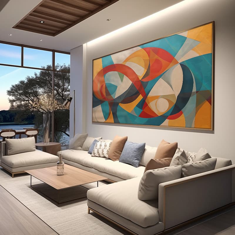 Quadro Decorativo 110x80cm Mosaico Linhas e Círculos  Hall da Luxo Sala Quarto Casa Decoração De Parede Mdf Adesivo