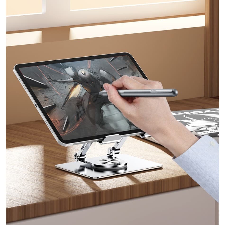 Suporte Tablet iPad Totalmente Alumínio de Mesa Rotatória Ajustável Dobrável 360º Para Tablets Mac