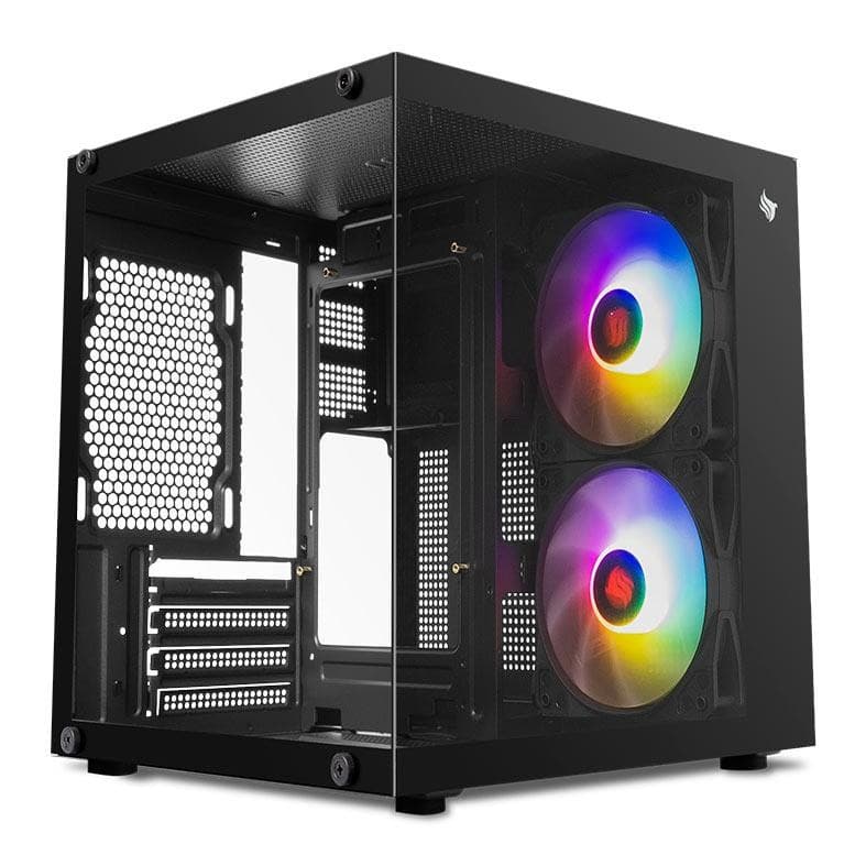 Gabinete Gamer Aquário  Pichau Atom X, Mini-Tower, Lateral de Vidro, Com 2 Fans, Preto, PG-ATOMX-BK