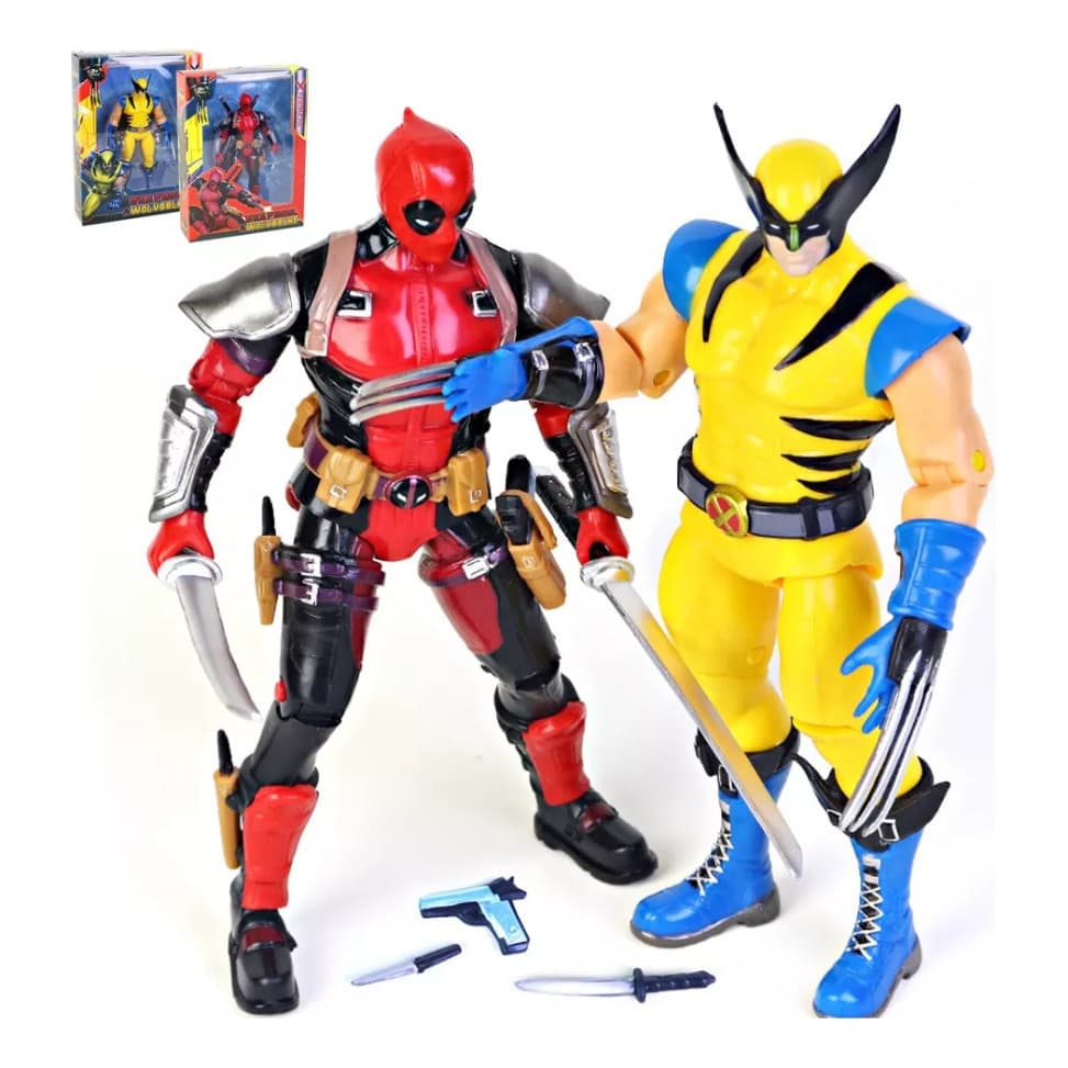 Kit 2 Bonecos Articulados Deadpool E Wolverine Com Acessório
