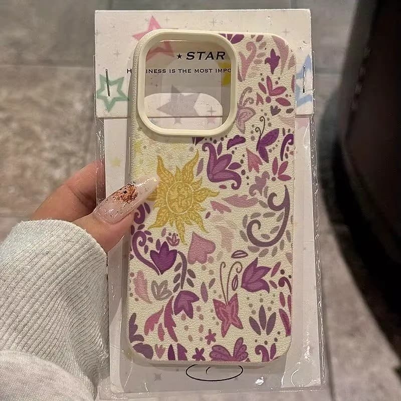 Roxo Sol Folha Lichee Silicone Caso De Telefone Para iPhone 16 16e 15 14 13 12 11 Pro Max XS X XR 14 15Plus SE2 Capa Mac