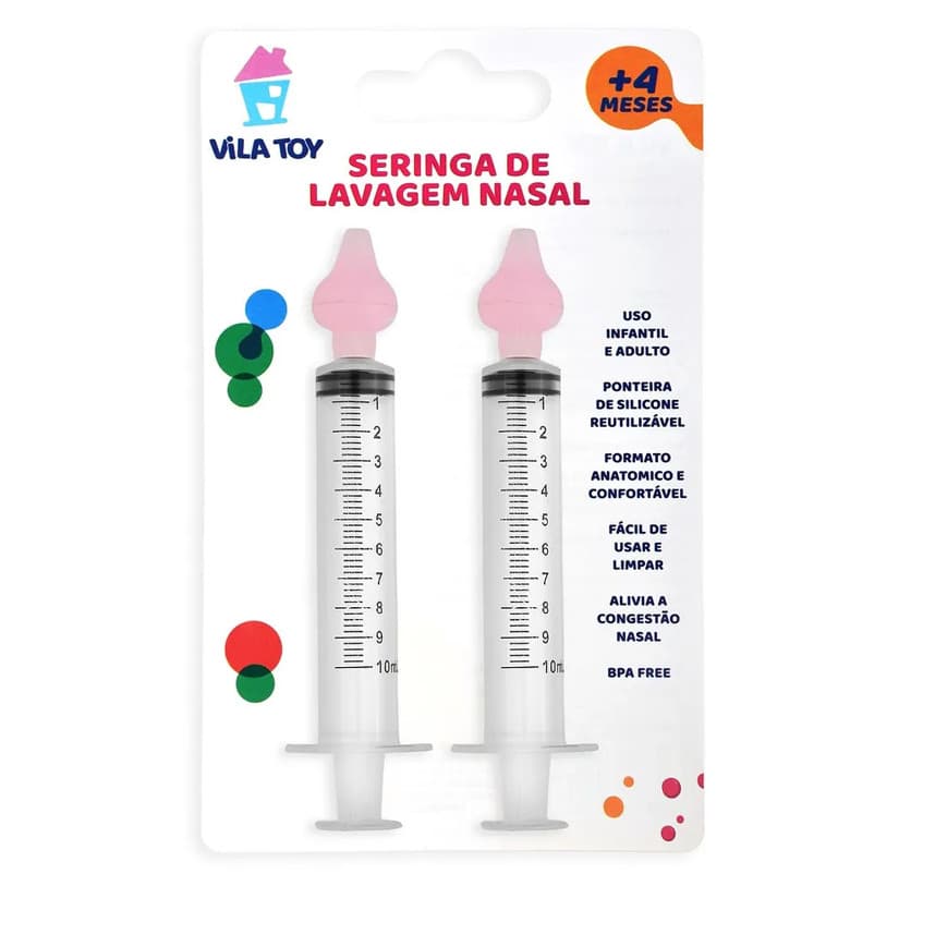 Seringa De Lavagem Nasal Dupla Rosa Adulto e Infantil