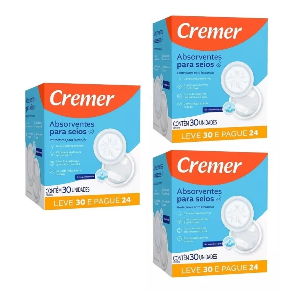Kit 3 - Absorvente Para Seios Cremer Leve 30 Pague 24 Un