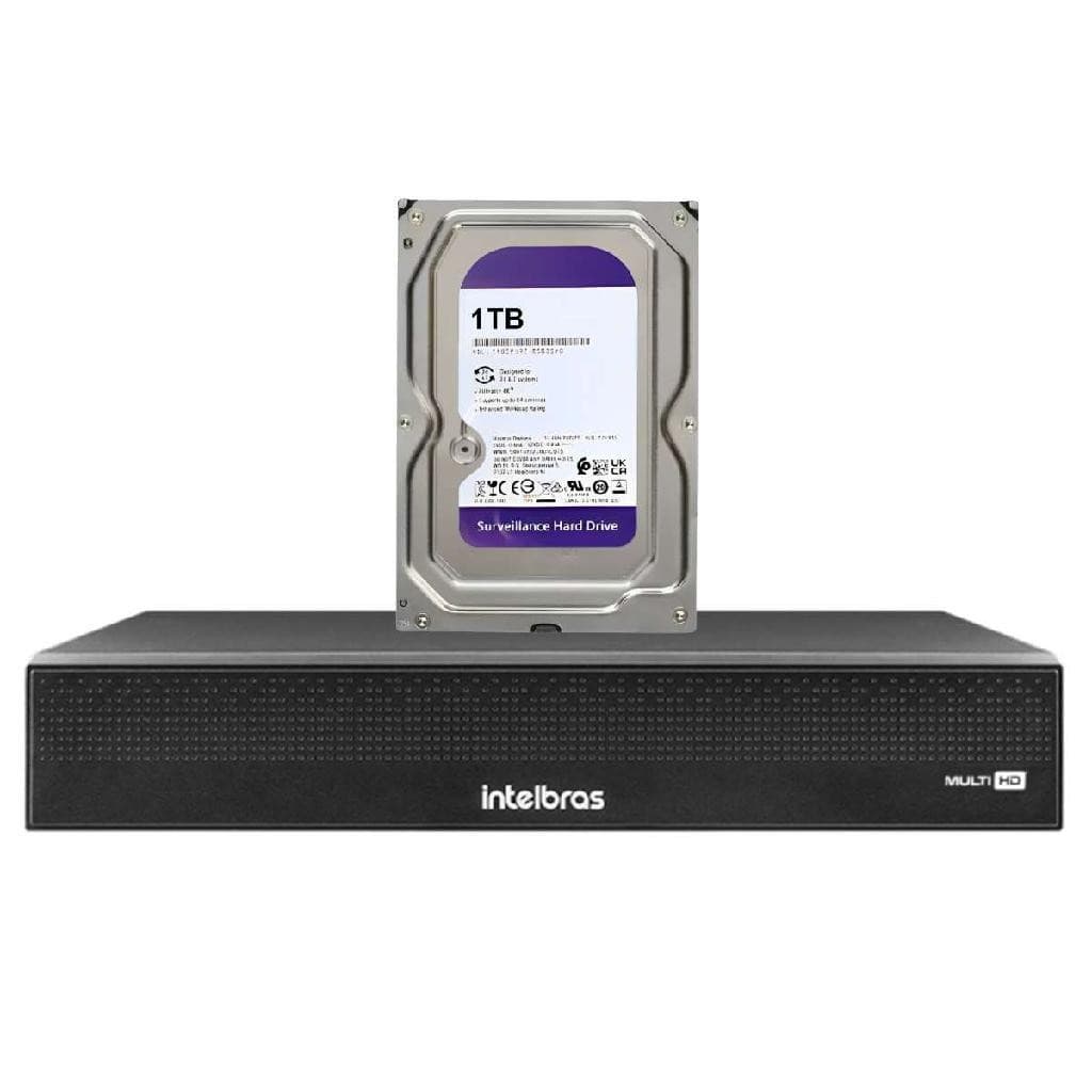 Kit Gravador de Vídeo Digital MHDX 3104-C 4 Canais Com Inteligência Artificial Intelbras + HD 1TB
