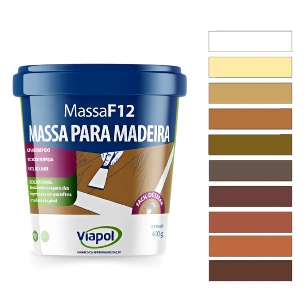 Massa Para Madeira F12 Calafetar Correção 400g Viapol Variadas Cores Mdf Verniz Fácil Aplicação Resistente