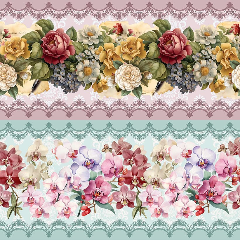 Tricoline Digital Barrado Floral Esplendor, 55cm x 1,50mt