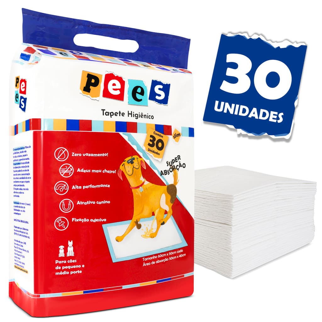Tapete Higiênico Slim Pees Para Cães  30 Unidades  50x60cm