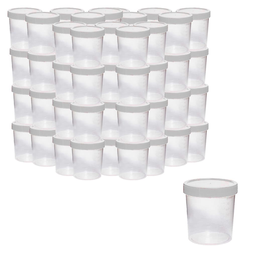 Kit 50un Coletor Universal 50ml não estéril tampa branca urina fezes pote