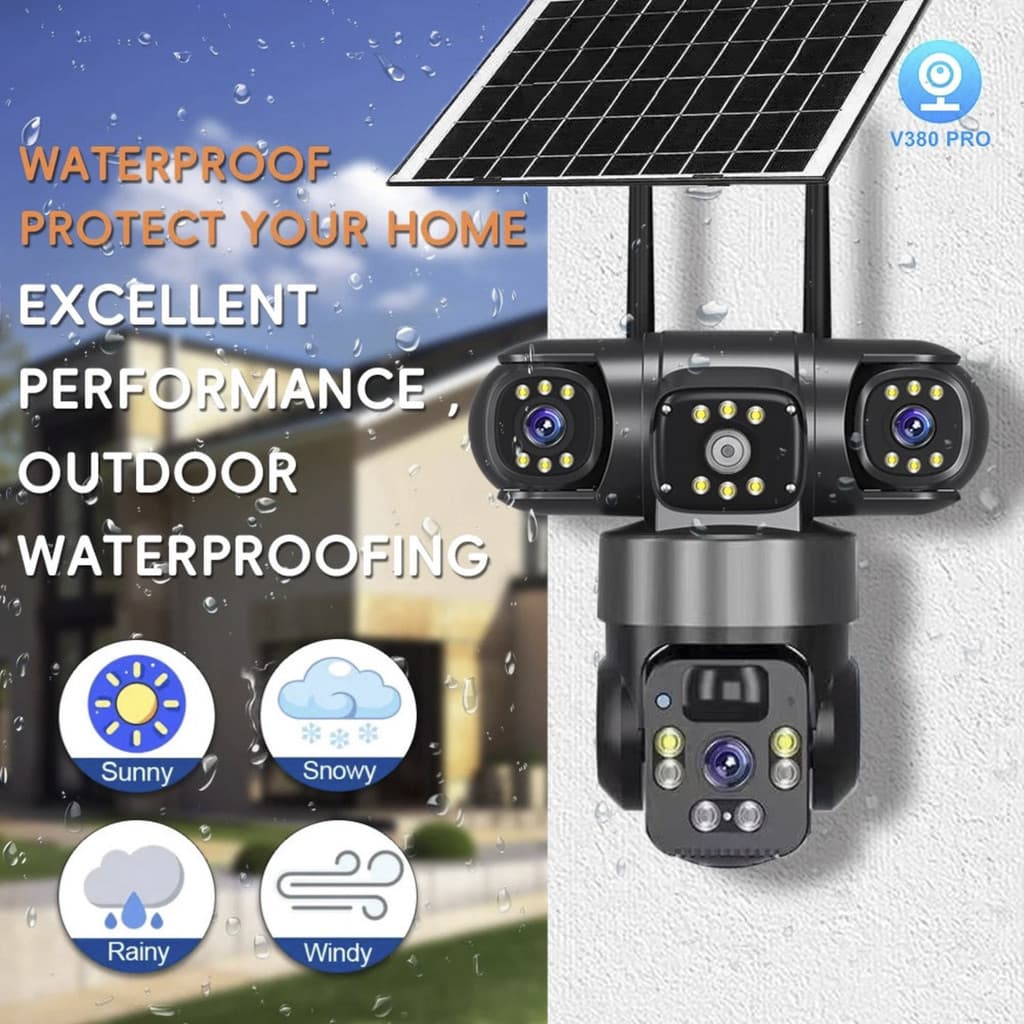 Câmera Solar Panorâmica 360° Wi-fi Com Três Lentes IP66