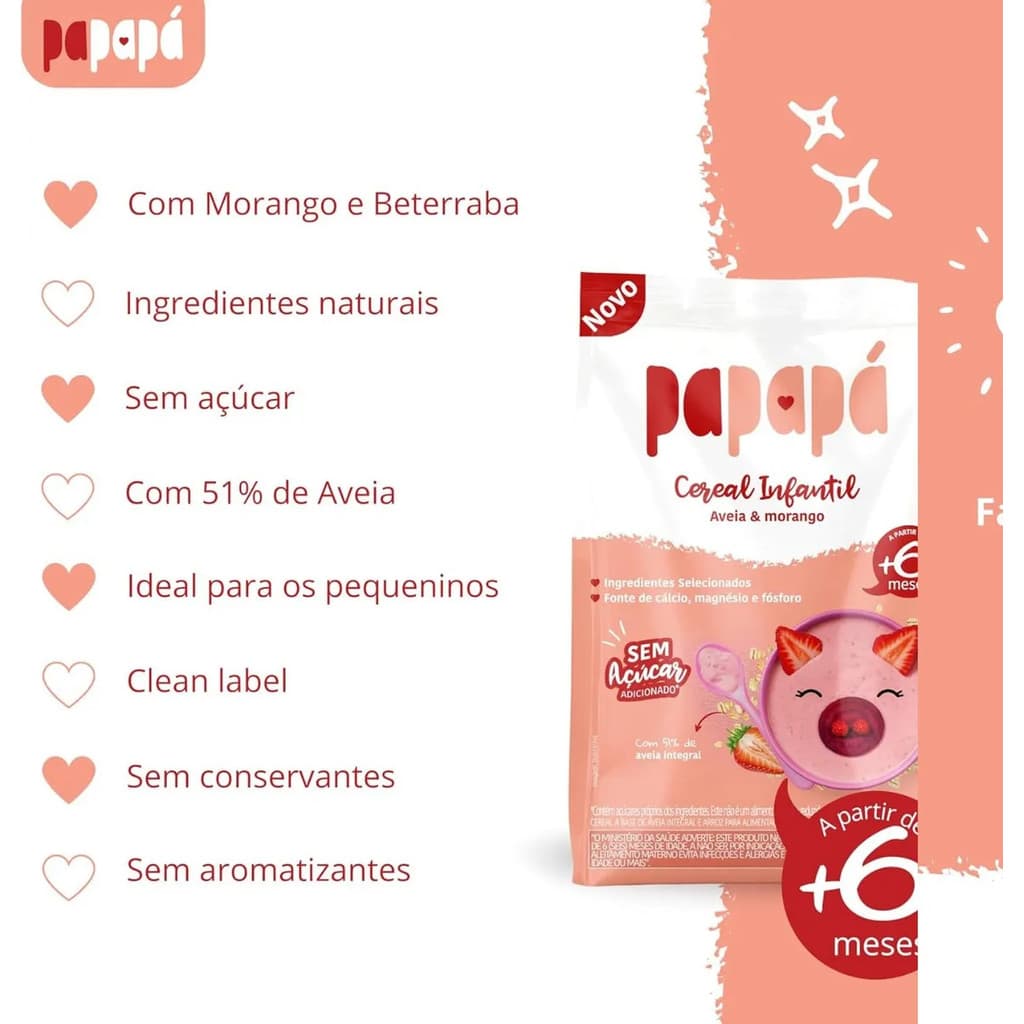 Kit 2x Cereal Infantil Aveia E Morango Papapa Sachê 170g