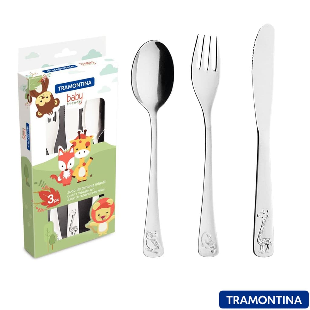 Jogo De Talheres Refeição Alimentação Infantil Baby Friends Inox Tramontina