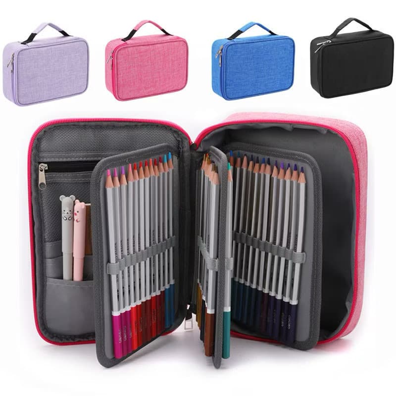 Estojo 72 Pens Escolar Box Nylon Com Alça Feminino/Masculino Organizador Com Divisórias Zíper Infantil