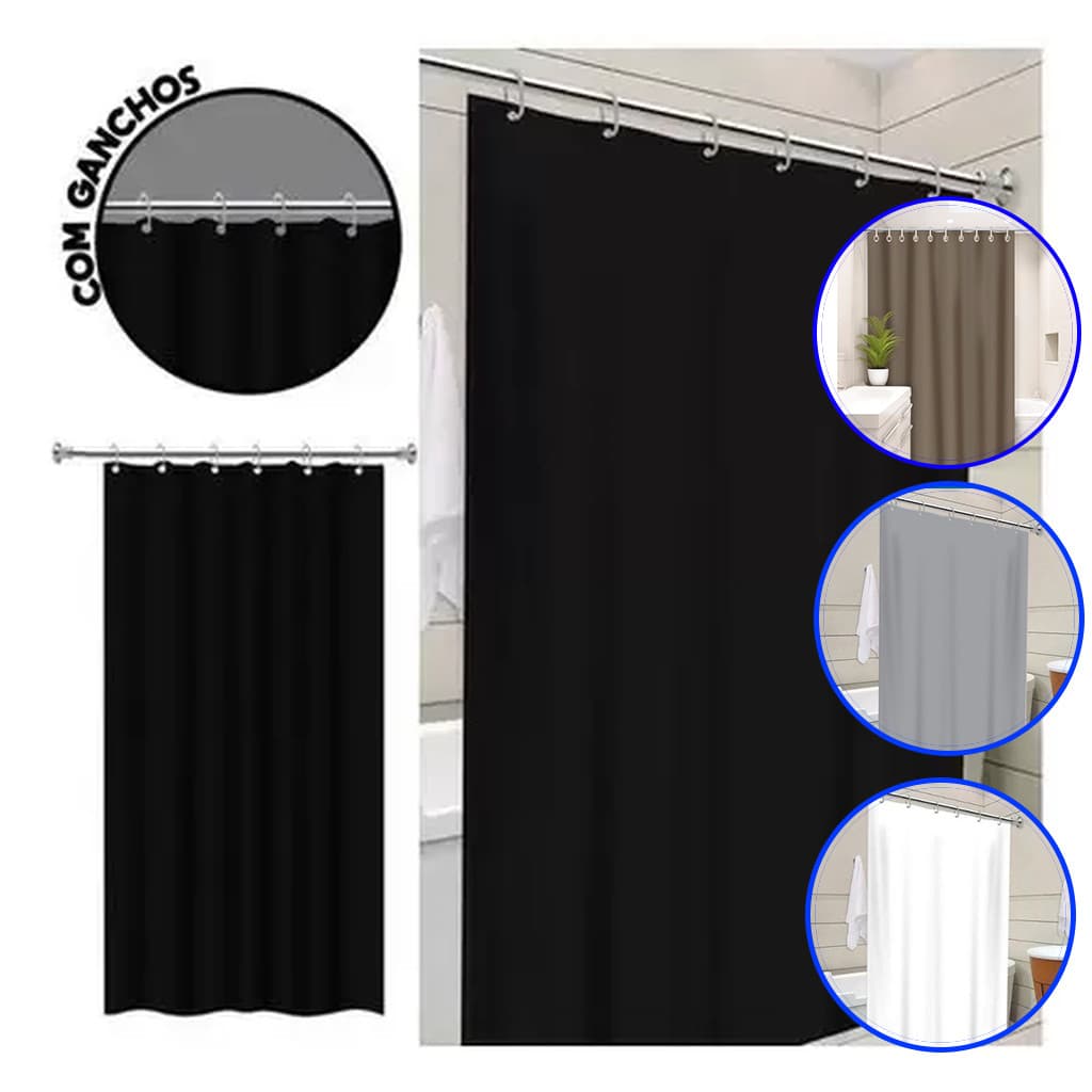 Cortina Box de Banheiro Luxo Lisa Moderna Antimofo Impermeável C/ Ganchos