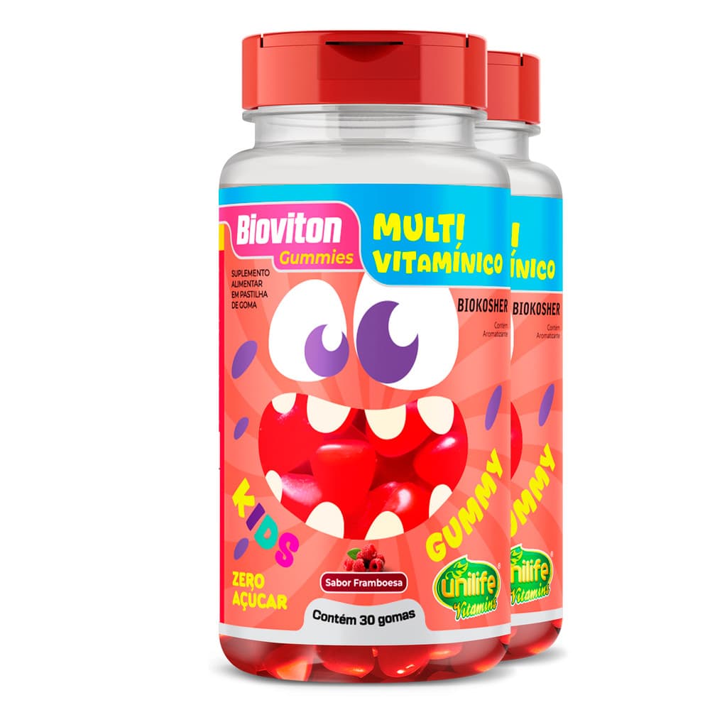 Kit 2 Gummy Kids Multivitamínico Unilife 30 gomas Framboesa