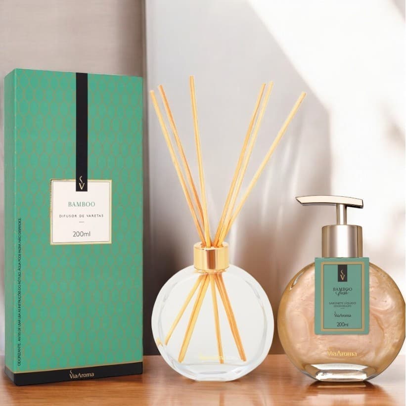 Kit Lavabo-Difusor de Varetas 200ml + Sabonete Líquido Desodorante Via Aroma - 200ml Linha Classica