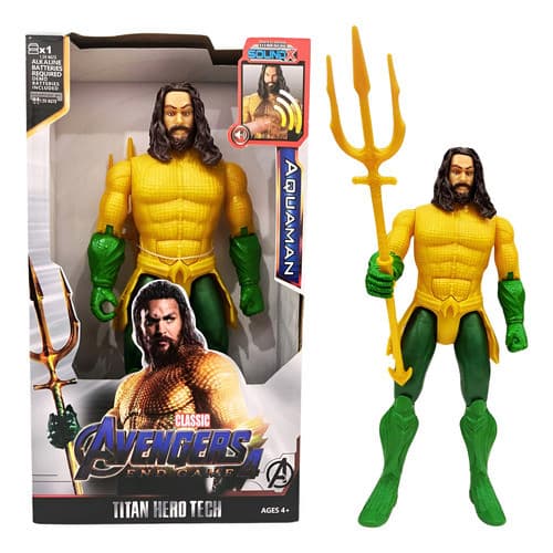 Aquaman 30cm Com Tridente, Luz E Som  Boneco Articulado