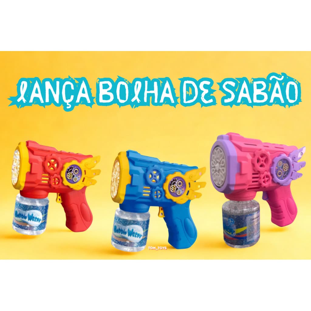 Brinquedo Maquina Automática Lança Bolha De Sabão Colorido Infantil Rosa Azul E Vermelho com refil