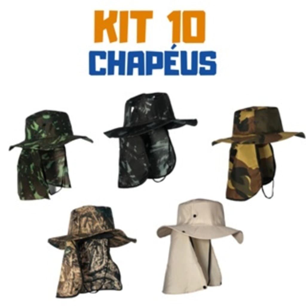 Kit 10 Chapéu Pescador Australiano Boné Pesca Proteção Camping Australiano Proteção Nuca Pescoço