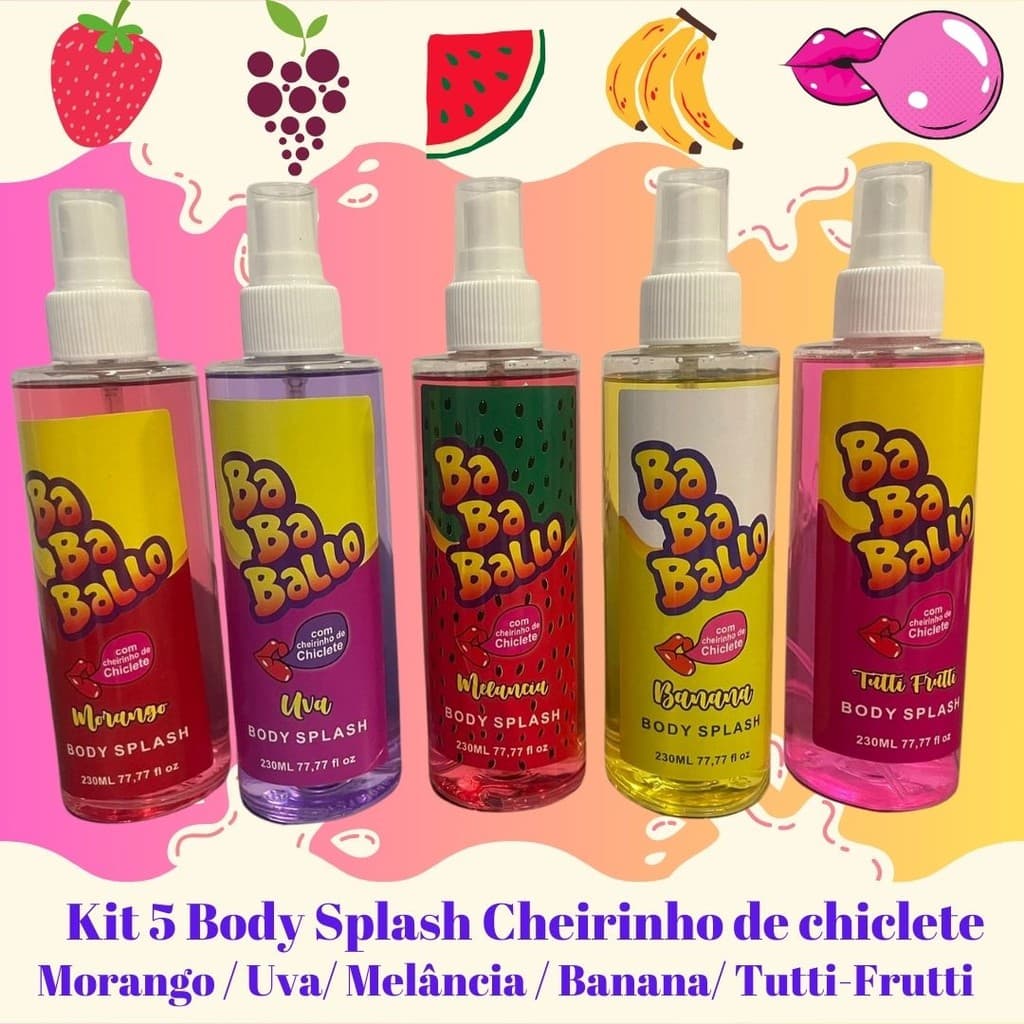 Kit 5 Body Splash Corporal Cheirinho de Chiclete 230ml Cada