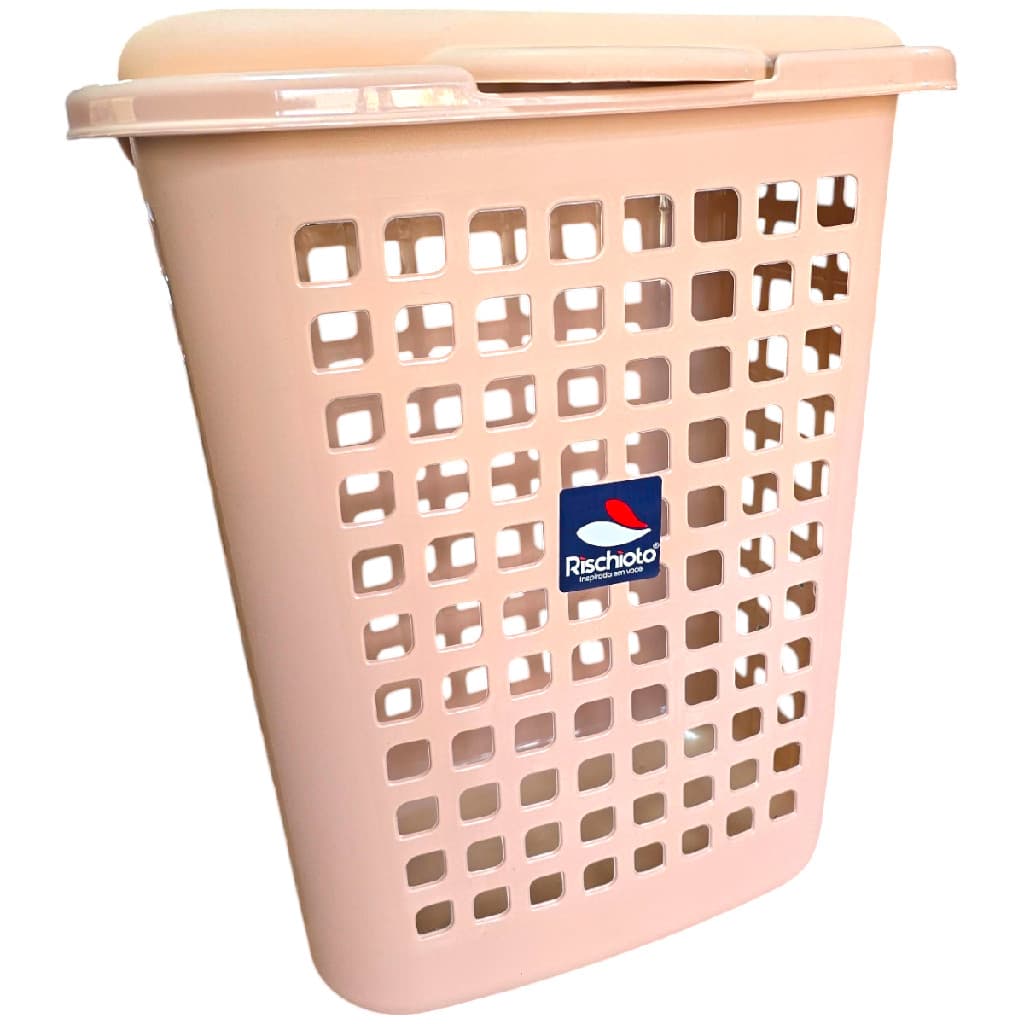 Cesto Retangular Telado 60L Rosa Claro Com Tampa Organização Lar
