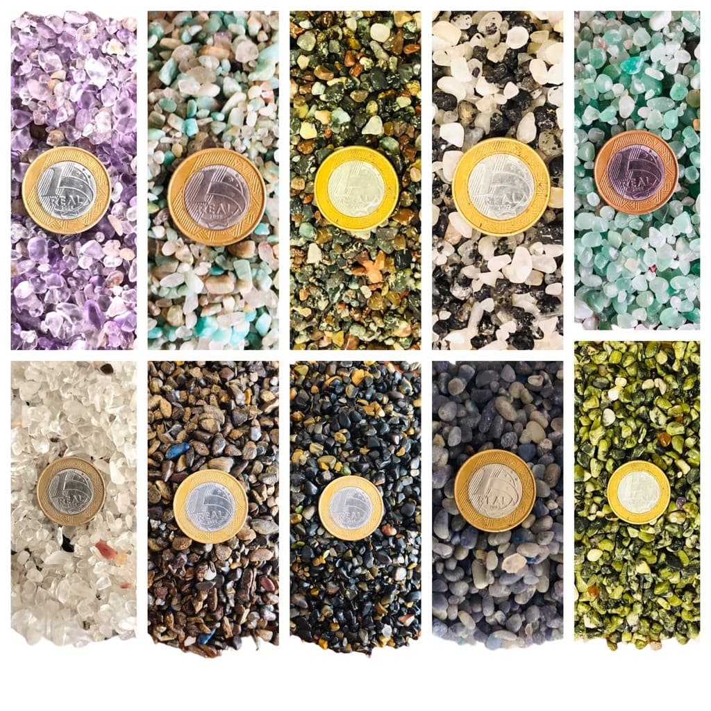 Kit Cascalho 01 Miúdo 1kg 10 Tipos Pedras Chakras Orgonite