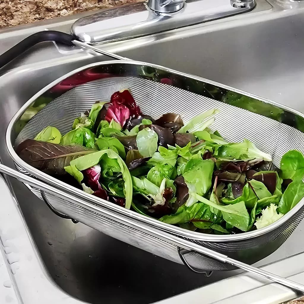 Escorredor De Pia Multiuso Peneira Grande Alça Expansivel