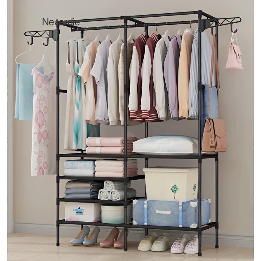 Guarda Roupa Portatil Arara Multifuncional Desmontavel Arara De Roupa Cabideiro Chão Sapateira Rack.