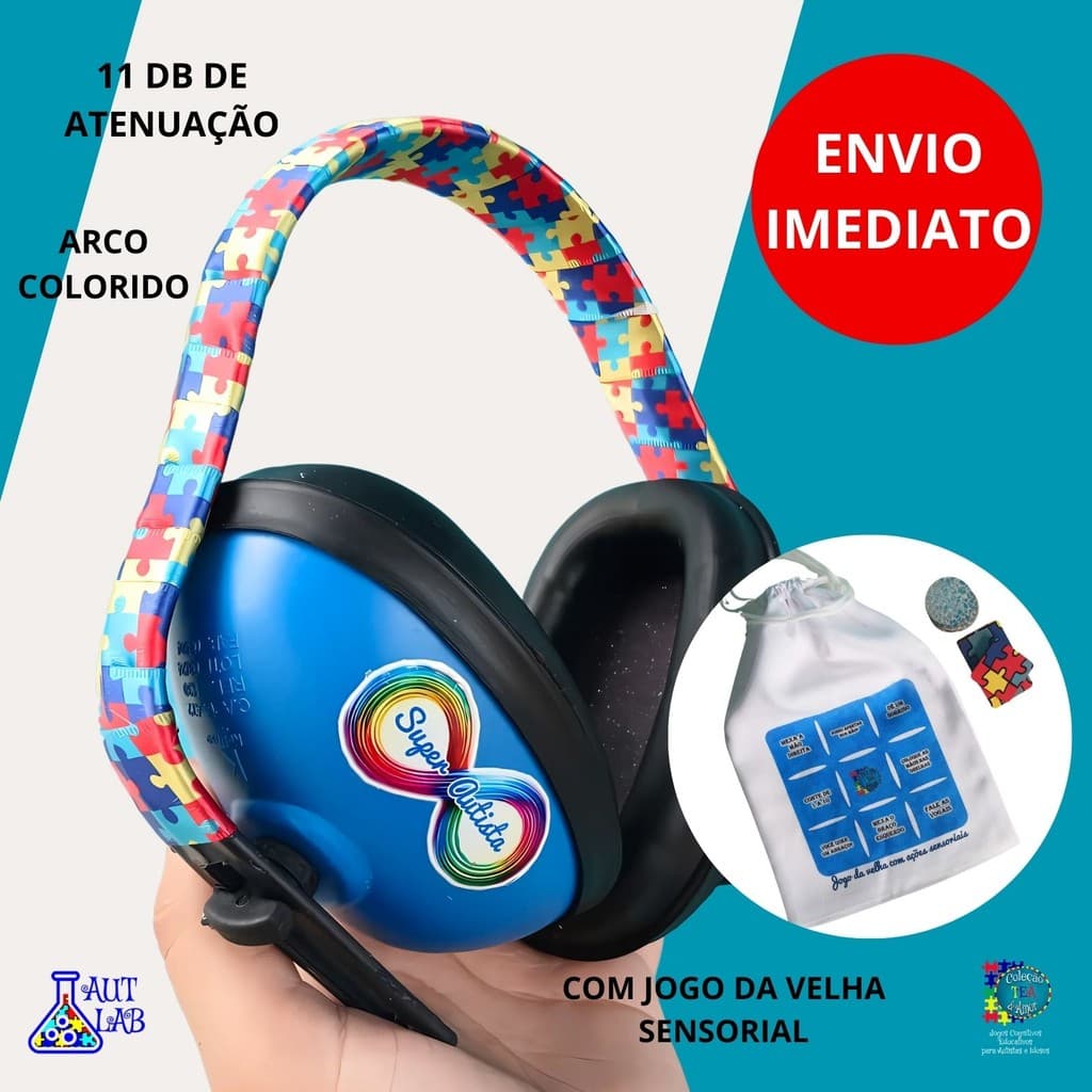 Abafador de Sons Autistas Azul 11 DB arco colorido Proteção Crianças