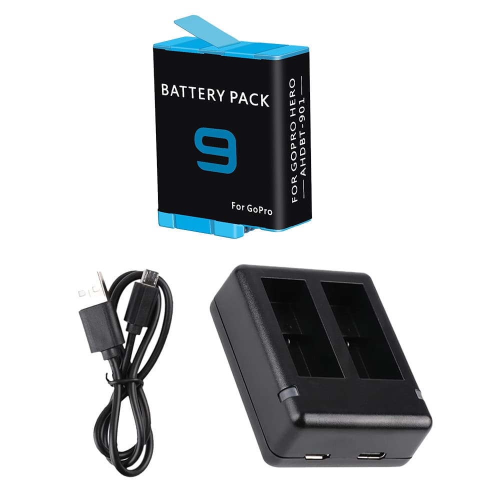 Kit com 1 Bateria e Carregador Duplo para GoPro HERO9 HERO10 HERO11 e HERO12 Black