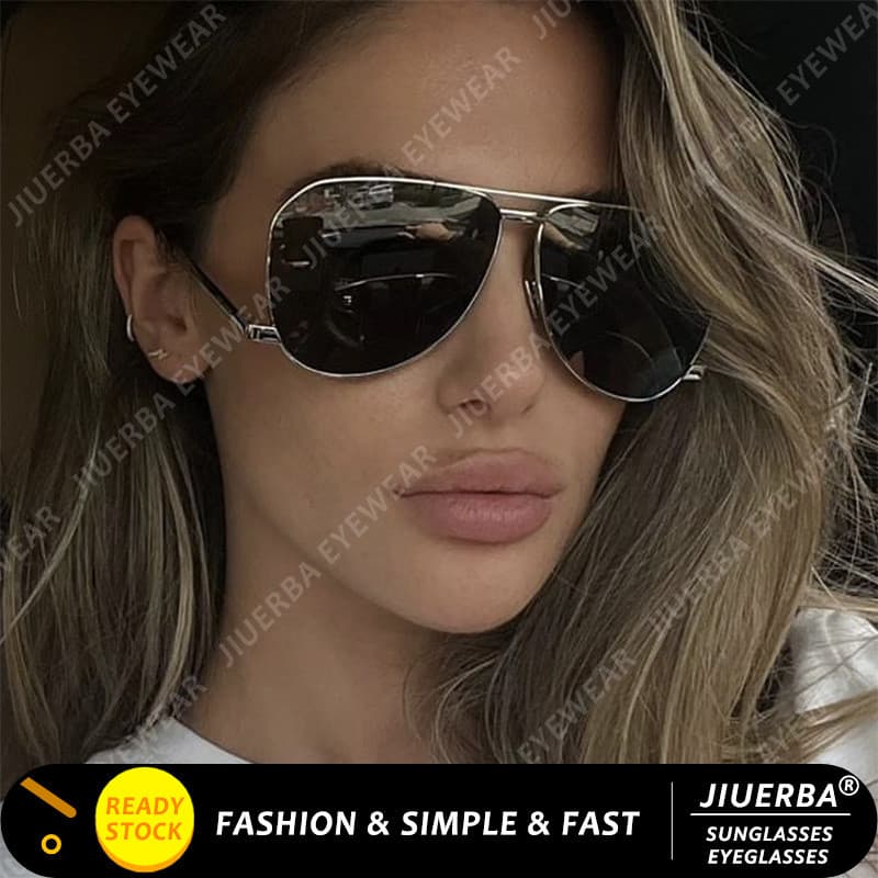 (JIUERBA) Óculos De Sol Aviador De Metal Para Mulheres Estilo Retrô Ocidental De Feixe Duplo