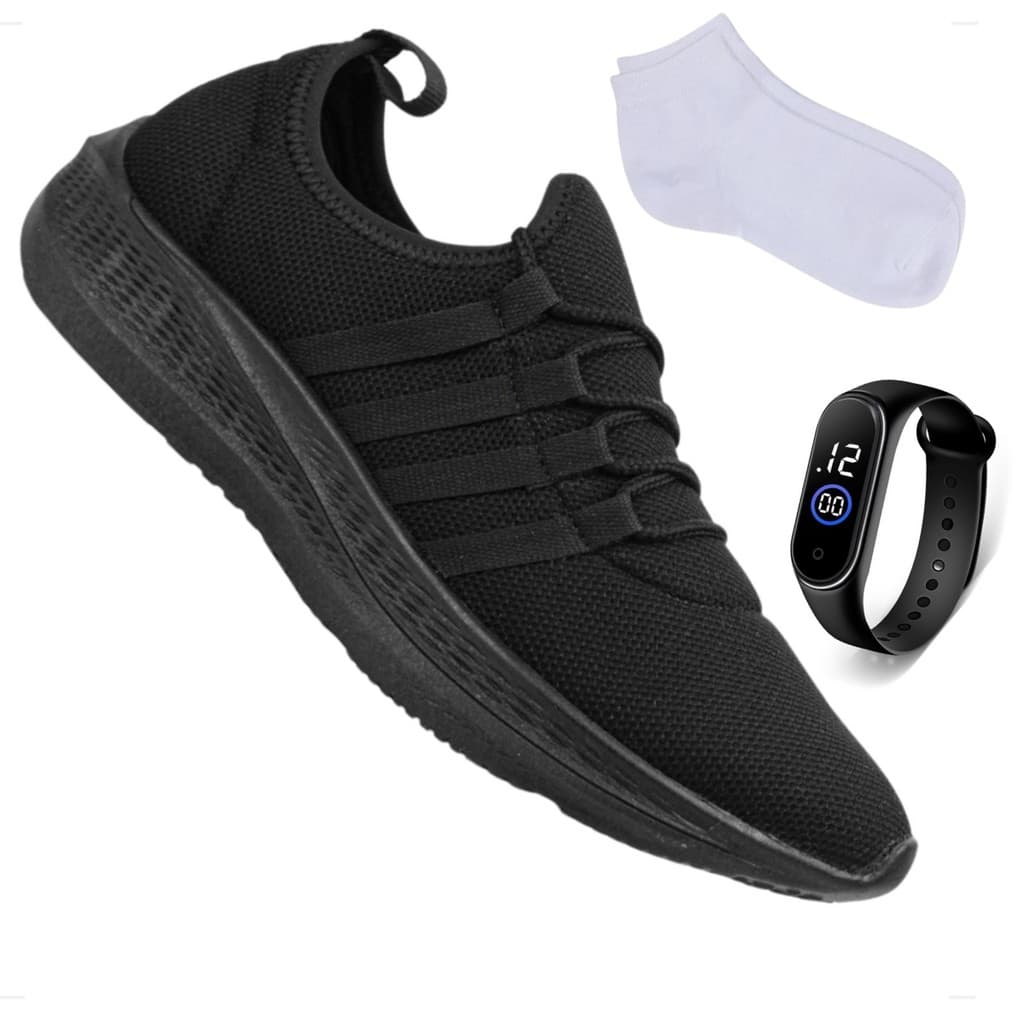 Tenis Academia Masculino Corrida Esportivo Caminhada Leve Macio Confortavel + Relógio + Meia