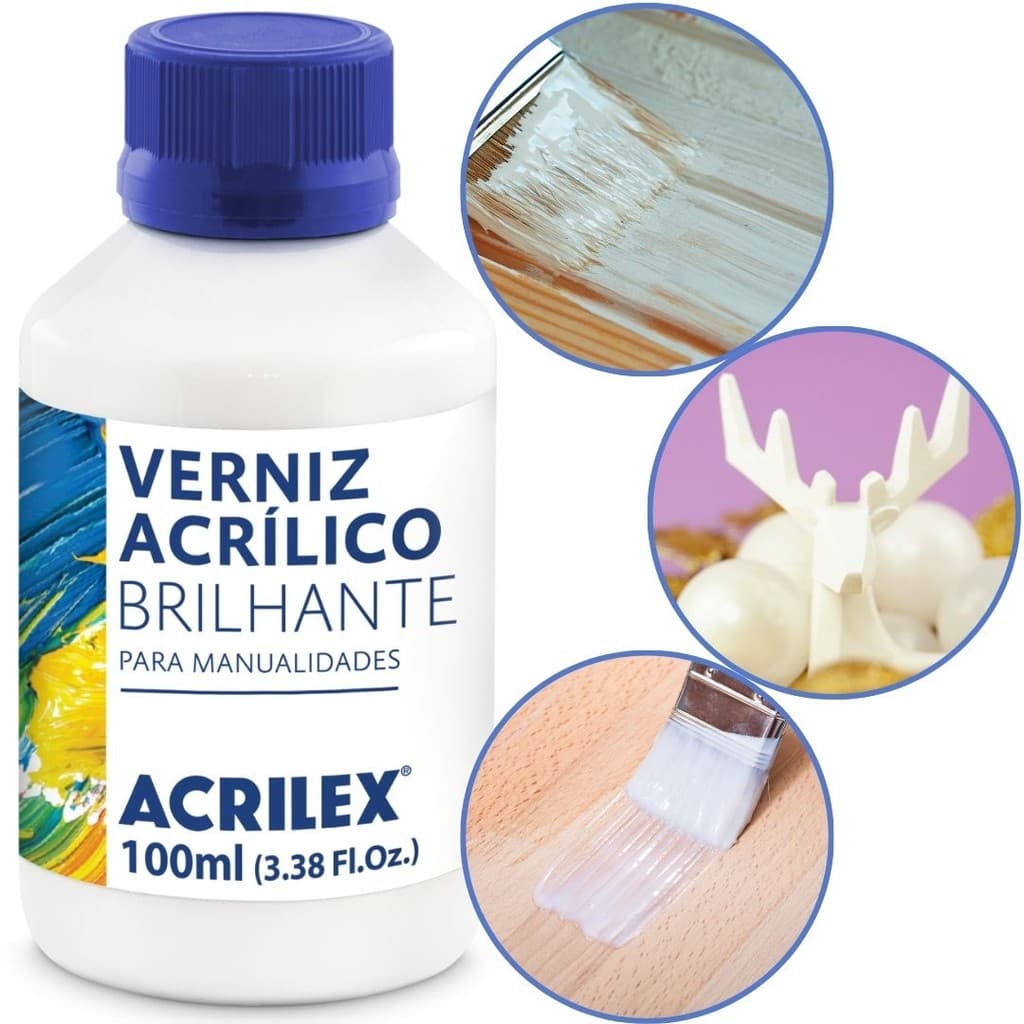 Verniz Acrílico Brilhante 100ml Incolor Brilho Intenso E Proteção Duradoura P/ Madeira Tela Papel Gesso