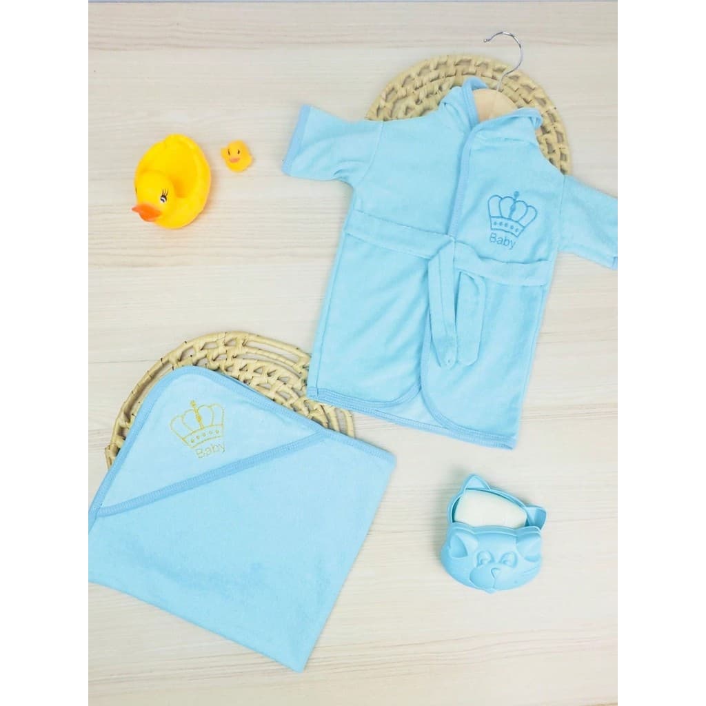 Kit de Banho c/3 Peças Roupão + Toalha + Saboneteira de Bebê Menino