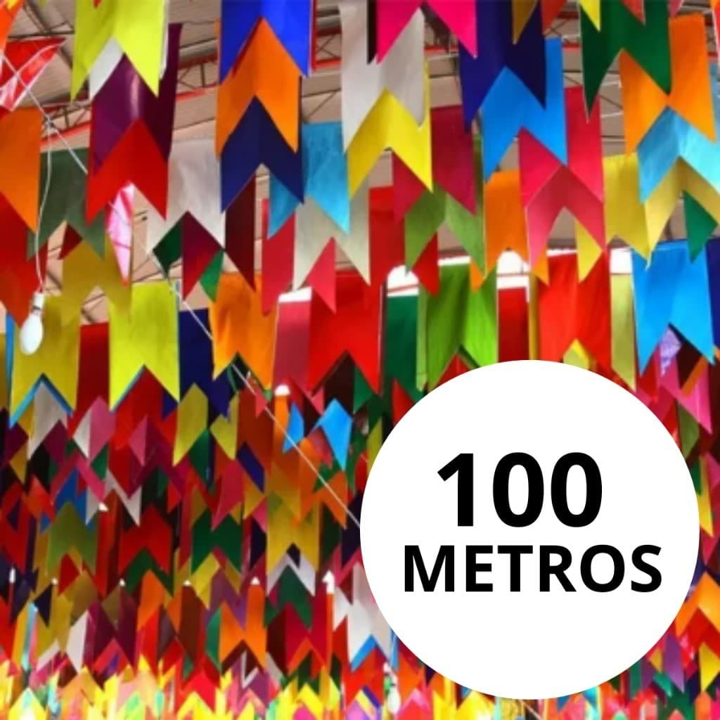 Kit 100 Bandeirinhas Festa Junina Plástico Decoração São João Bandeirola Colorida