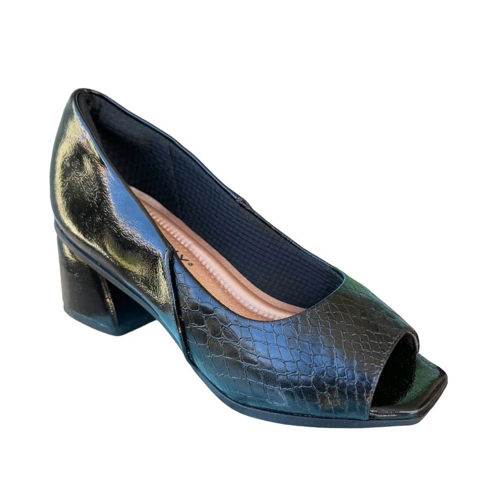 Sapato Fem Piccadilly Peep Toe Verniz/Croco Preto 715021-9