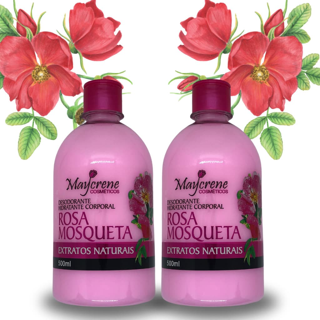 Kit 2 Desodorante Rosa Mosquete Maycrene Hidratante Corporal Cheiroso Loção Dia a Dia