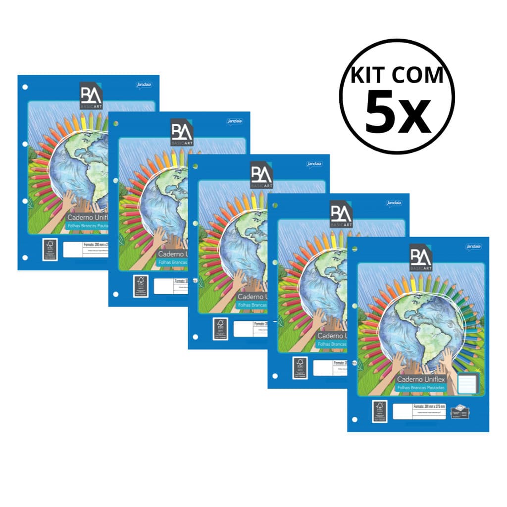 Kit Com 05 Refil Para Fichario Uniflex Pautado 80Fls - JANDAIA