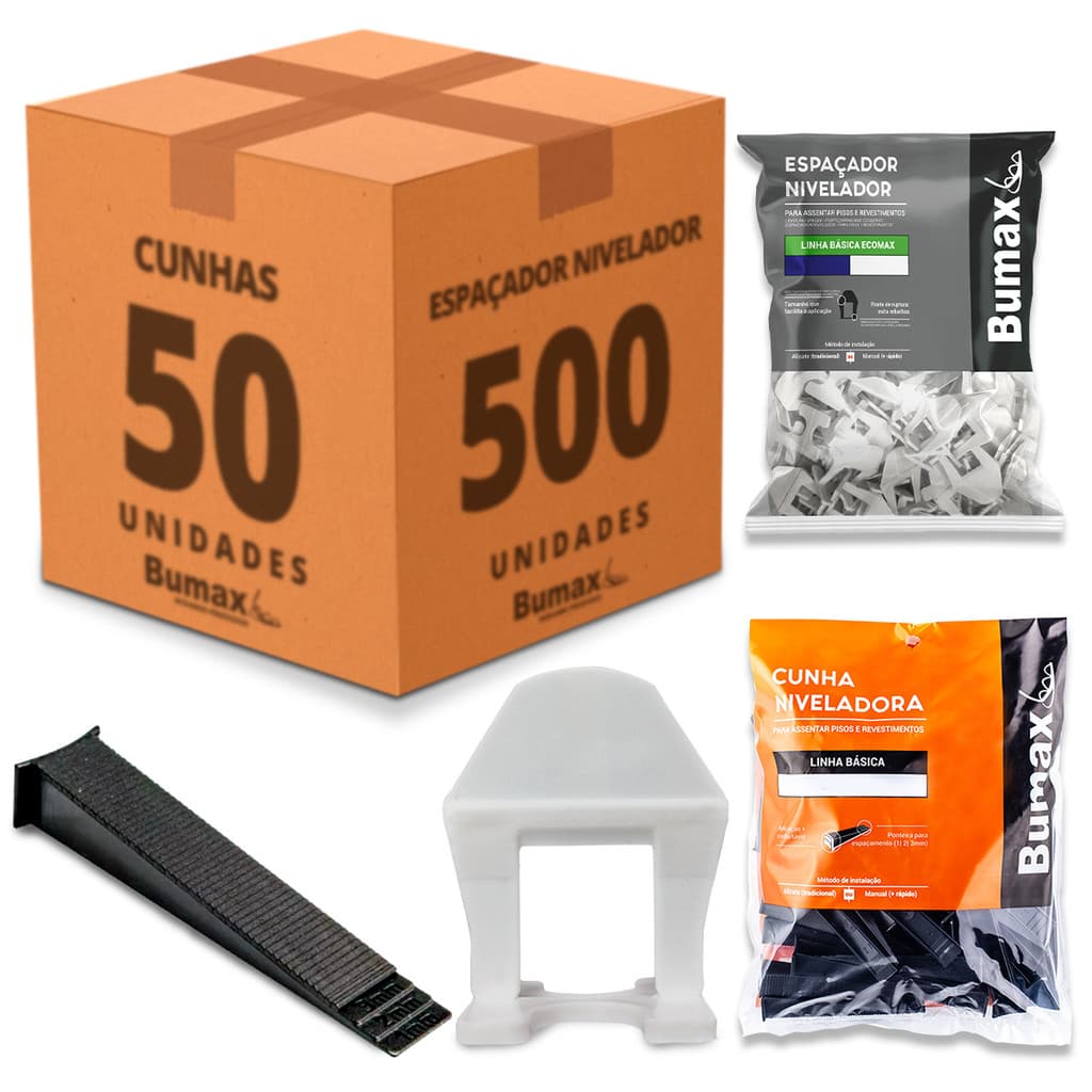 500 Espaçadores Nivelador Piso + 50 Cunhas Slim Revestimento Azulejo Cerâmica Porcelanato