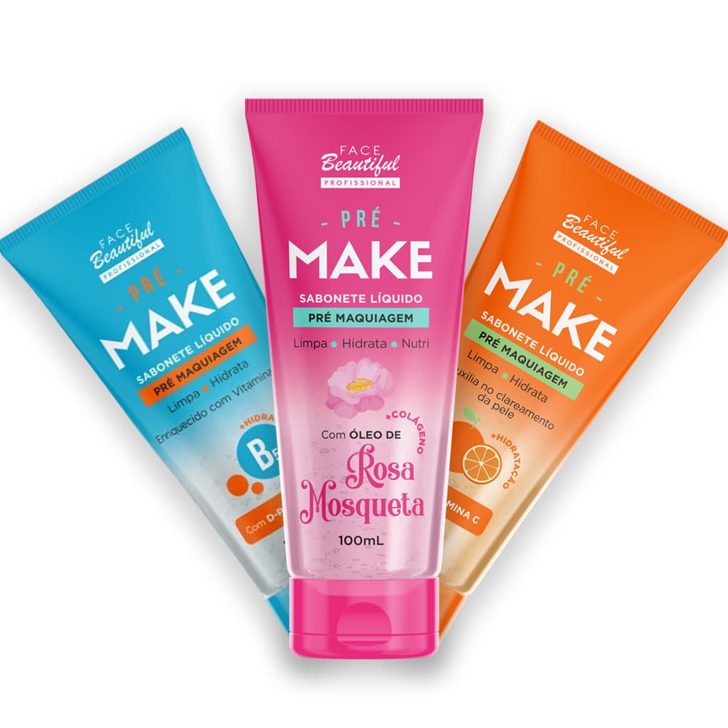 Kit 03 Sabonete Líquido Pré Make Bisnaga Face Beautiful 100ml