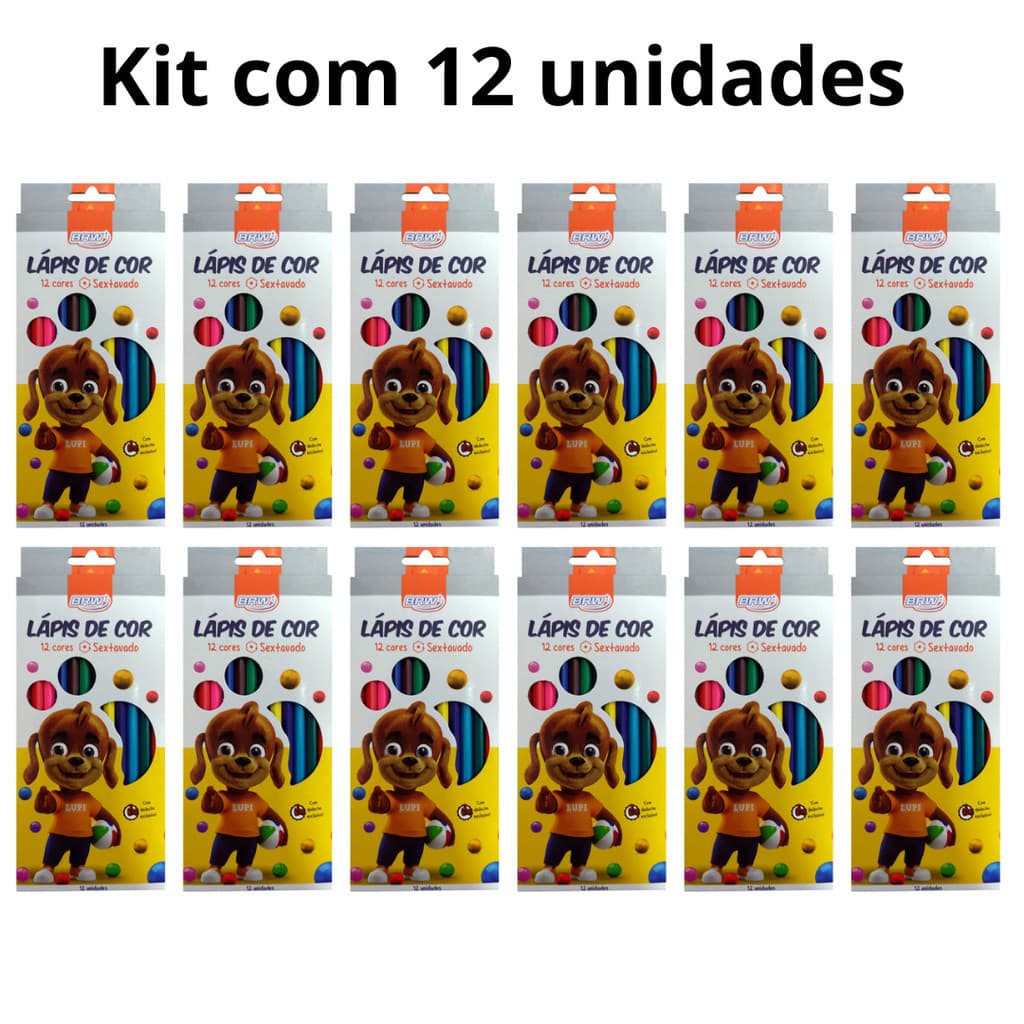 Kit 12 Caixas Lápis De Cores BRW 12 Cores