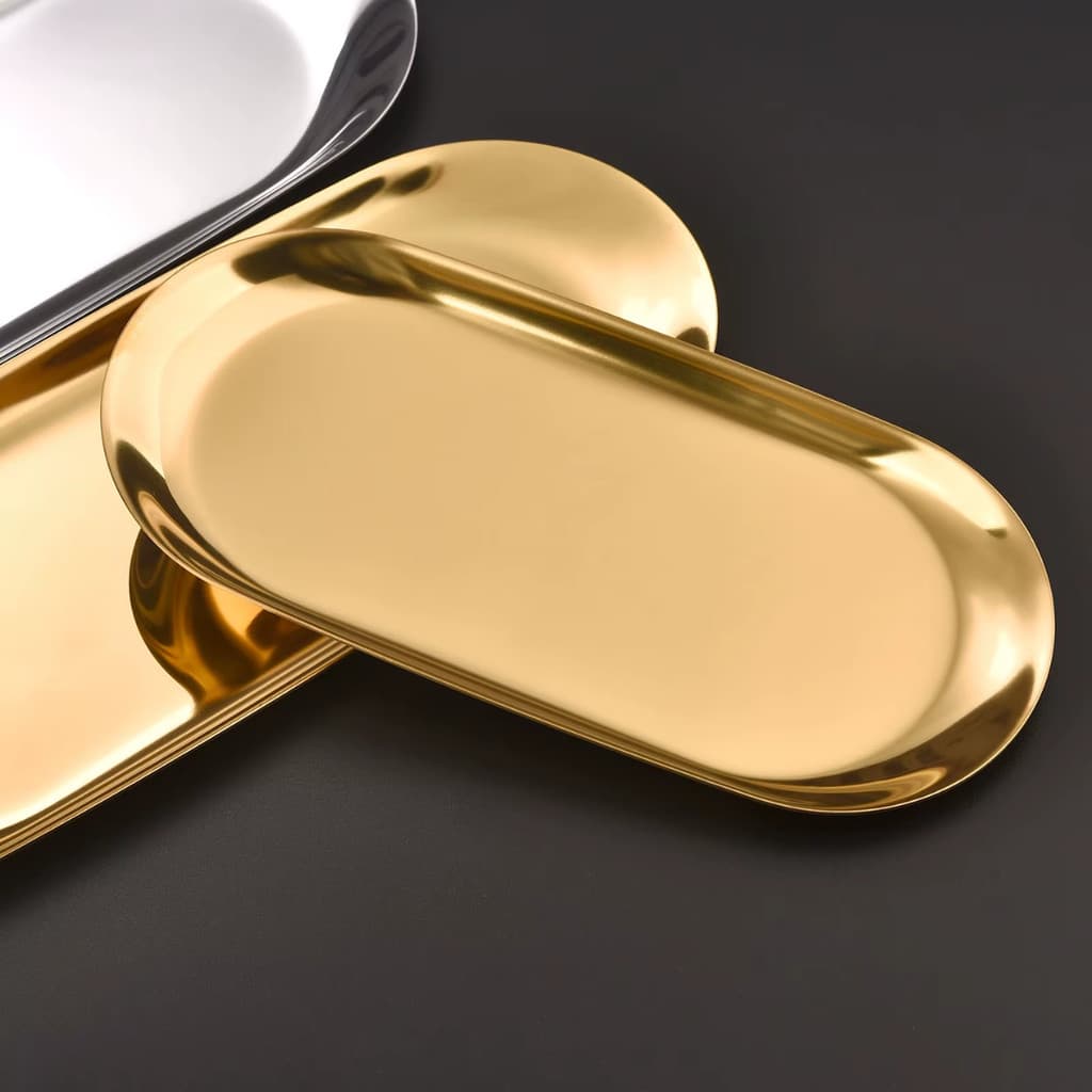 Bandeja Aço Inoxidável Luxo Decorativa para Joias Alimentos Dourado